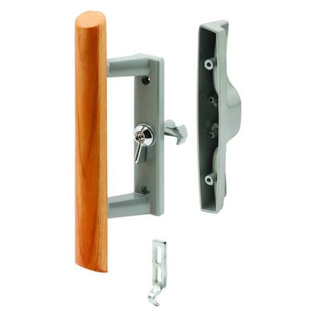 3-15/16 in. Hole Center, Gray Diecast, Sliding Patio Door Handle with Wood Handle (Single Pack) MPN:C 1018