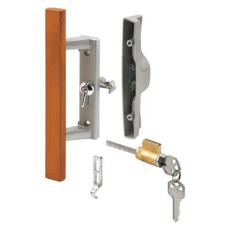 Diecast with Wood Handle, Gray, Patio Door Handle, Tee Lock, Keyed (Single Pack) MPN:C 1064