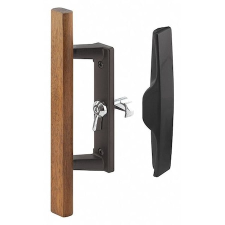 Sliding Glass Door Handle Set, 3-15/16 in., Diecast and Wood, Black (Single Pack) MPN:C 1259