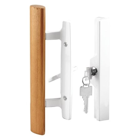 Patio Door Handle Set, 3-15/16 In., Diecast, Wood Pull, White, Mortise, Keyed (Single Pack) MPN:C 1316