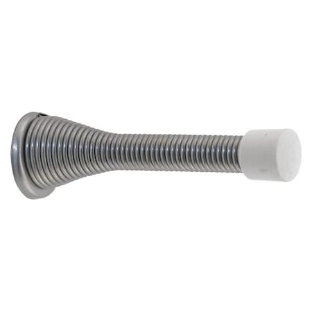 Door Stop, 3 in. Reach, Spring Steel, Satin Nickel, Heavy Duty, PK5 MPN:MP10115
