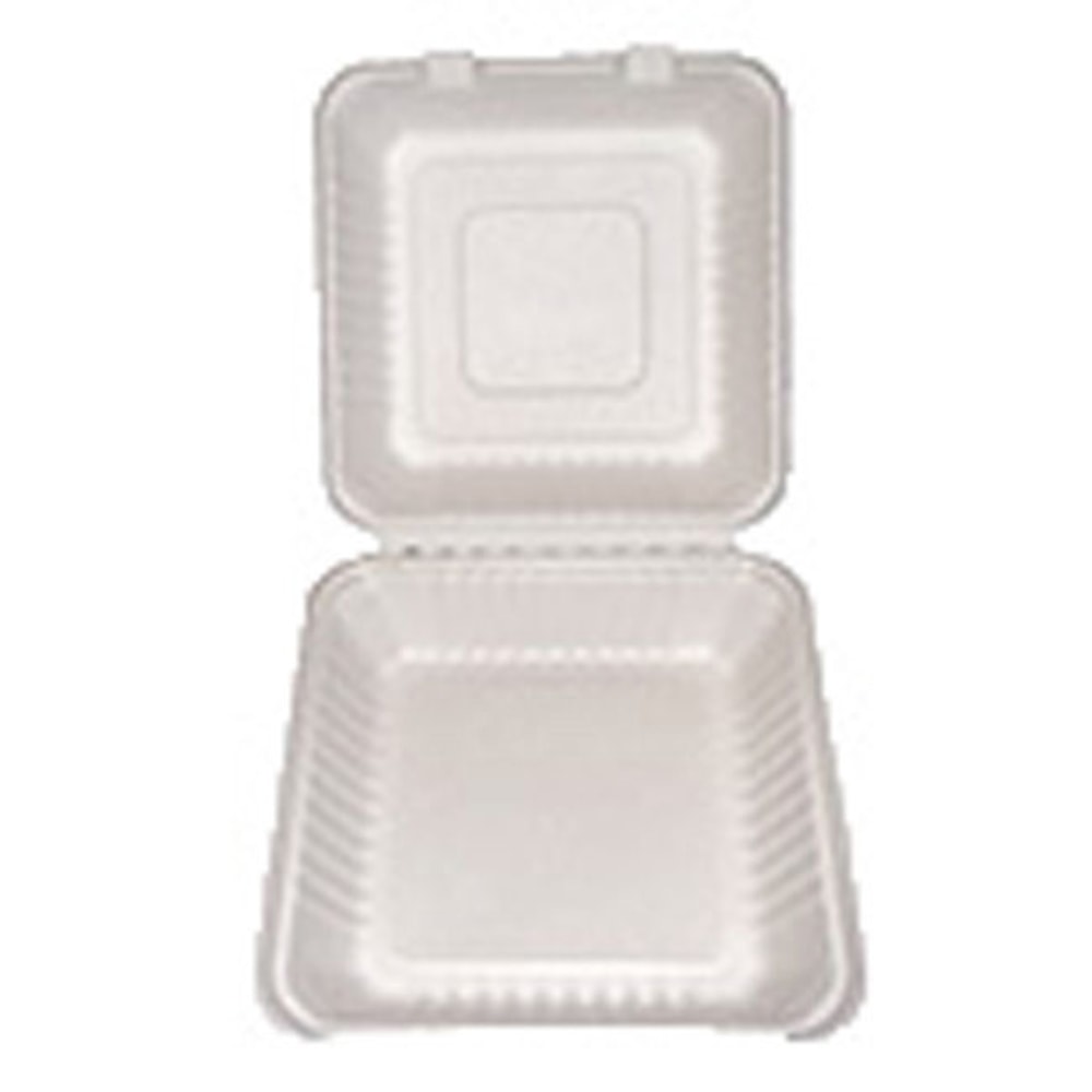 Primeware Hinged Food Containers, 1 Compartment, 9in x 9in x 3 3/8in, White, Case Of 160 MPN:PLA19