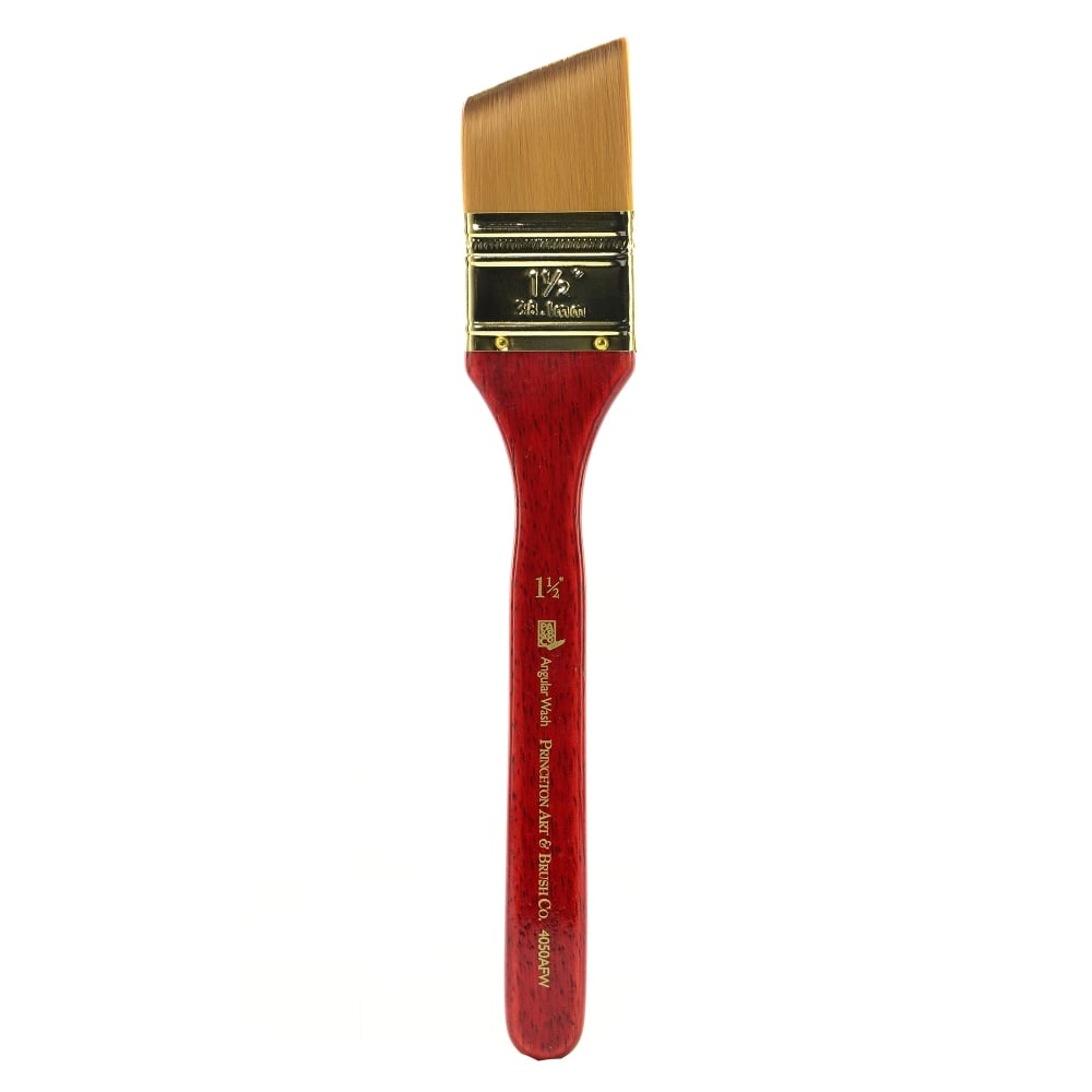 Princeton Series 4050 Heritage Synthetic Sable Watercolor Short-Handle Paint Brush, 1 1/2in, Angular Flat Wash Bristle, Sable Hair, Red MPN:4050AFW-150