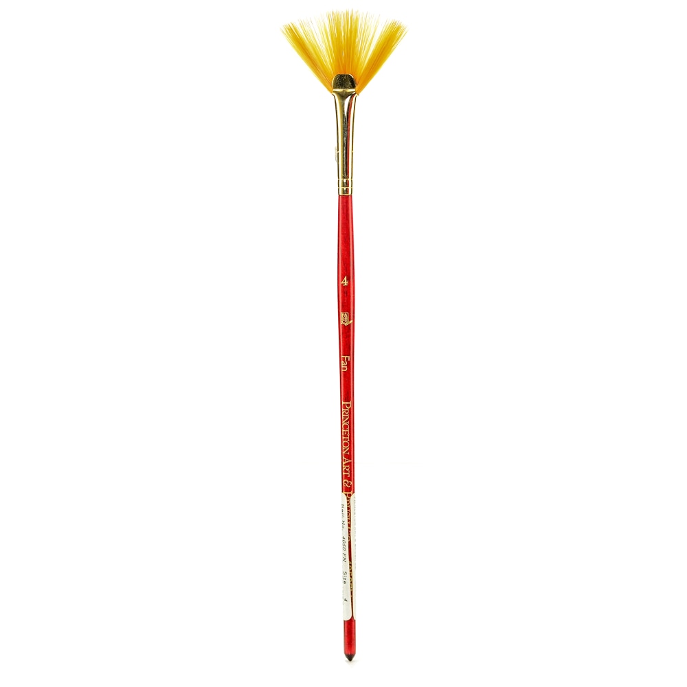 Princeton Series 4050 Heritage Synthetic Sable Watercolor Short-Handle Paint Brush, Size 4, Fan Bristle, Sable Hair, Red MPN:4050FN-4