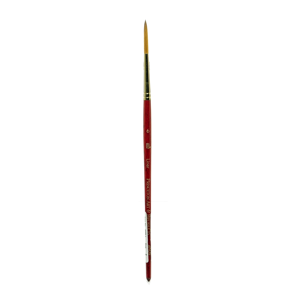 Princeton Series 4050 Heritage Synthetic Sable Watercolor Short-Handle Paint Brush, Size 6, Liner Bristle, Sable Hair, Red MPN:4050L-6