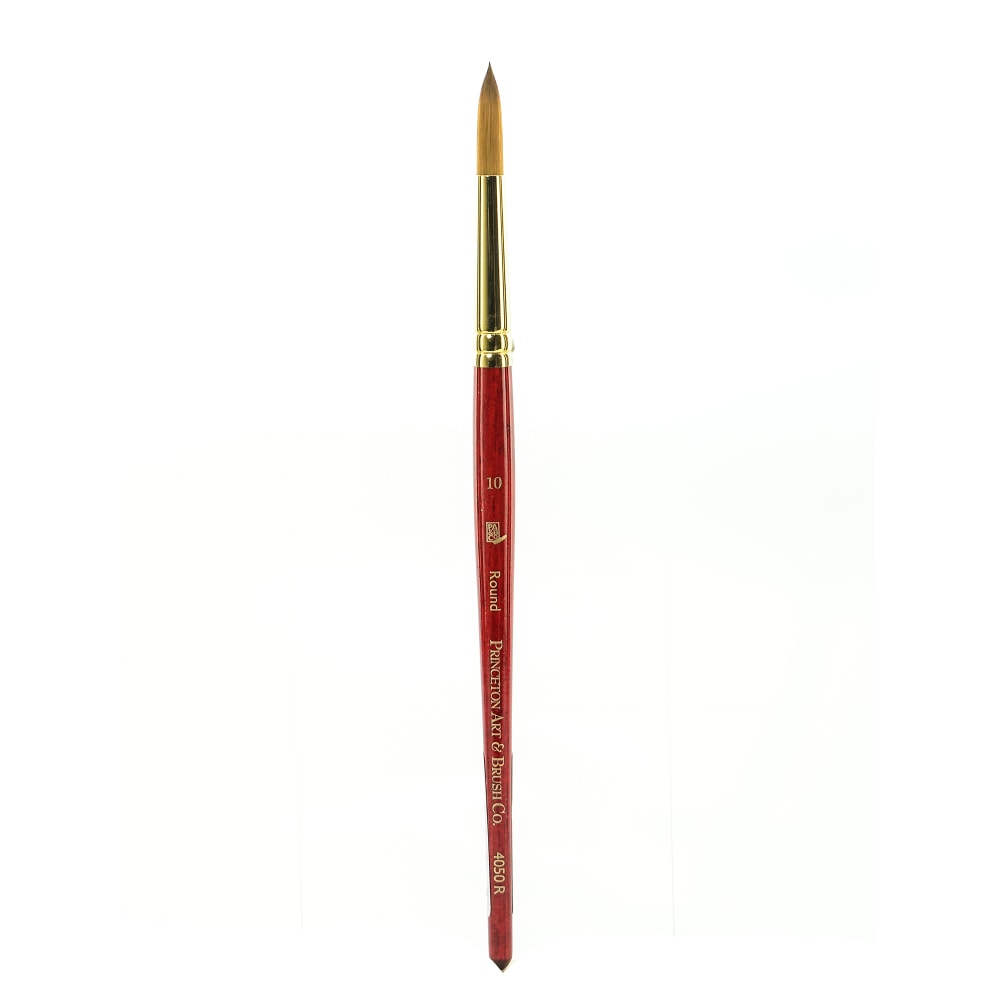 Princeton Series 4050 Heritage Synthetic Sable Watercolor Short-Handle Paint Brush, Size 10, Round Bristle, Sable Hair, Red MPN:4050R-10