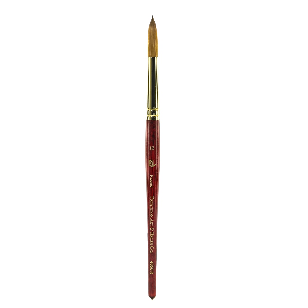 Princeton Series 4050 Heritage Synthetic Sable Watercolor Short-Handle Paint Brush, Size 12, Round Bristle, Sable Hair, Red MPN:4050R-12