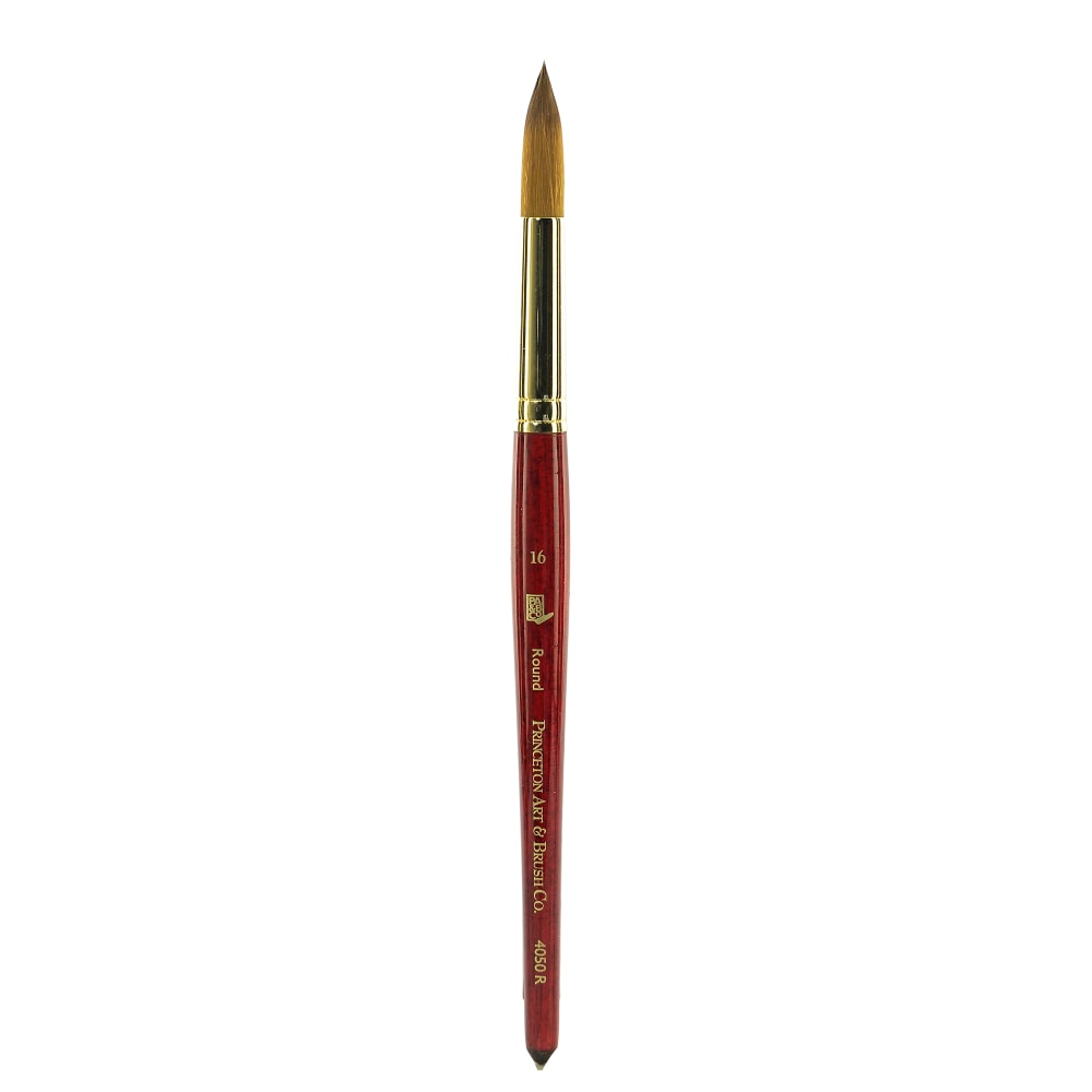 Princeton Series 4050 Heritage Synthetic Sable Watercolor Short-Handle Paint Brush, Size 16, Round Bristle, Sable Hair, Red MPN:4050R-16