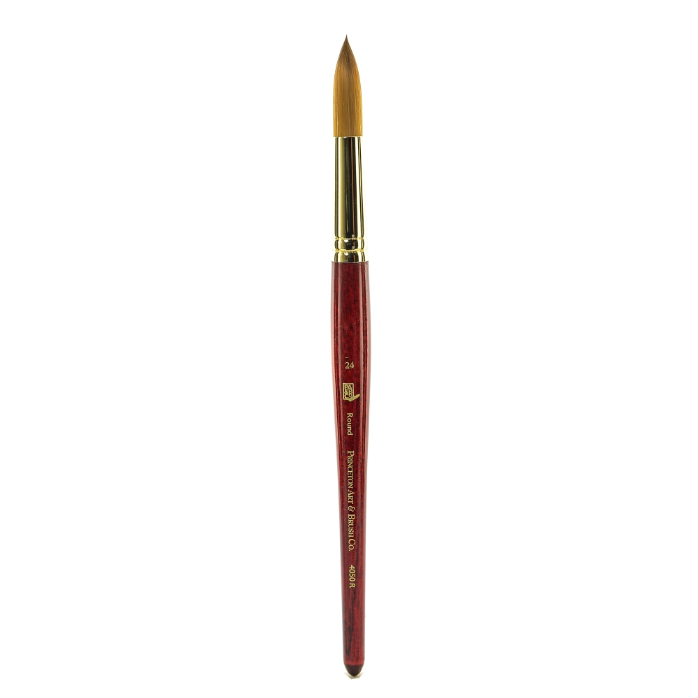 Princeton Series 4050 Heritage Synthetic Sable Watercolor Short-Handle Paint Brush, Size 24, Round Bristle, Sable Hair, Red MPN:4050R-24