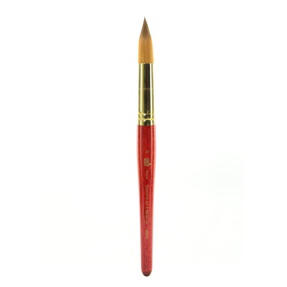 Princeton Series 4050 Heritage Synthetic Sable Watercolor Short-Handle Paint Brush, Size 30, Round Bristle, Sable Hair, Red MPN:4050R-30