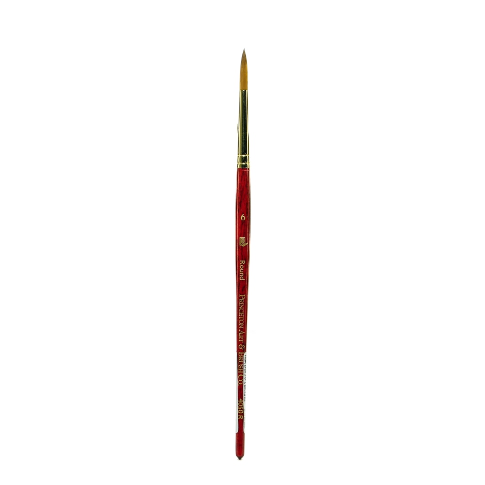 Princeton Series 4050 Heritage Synthetic Sable Watercolor Short-Handle Paint Brush, Size 6, Round Bristle, Sable Hair, Red MPN:4050R-6