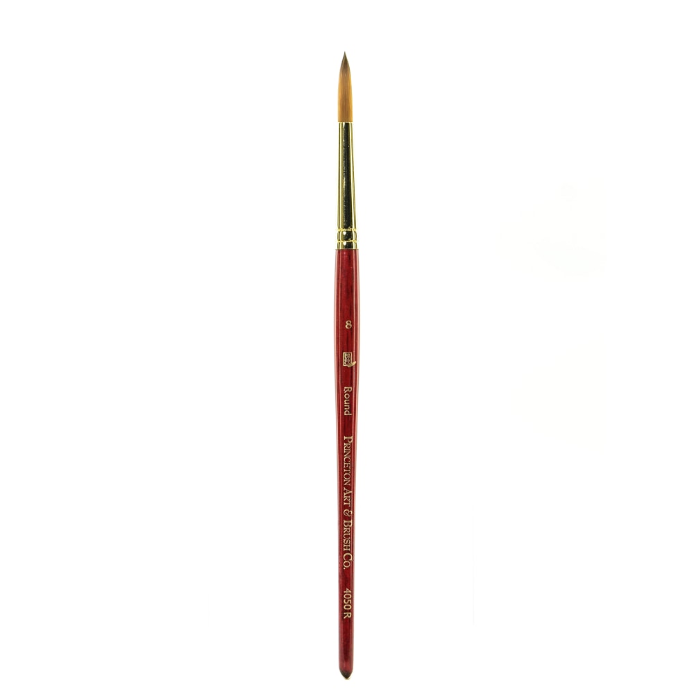 Princeton Series 4050 Heritage Synthetic Sable Watercolor Short-Handle Paint Brush, Size 8, Round Bristle, Sable Hair, Red MPN:4050R-8