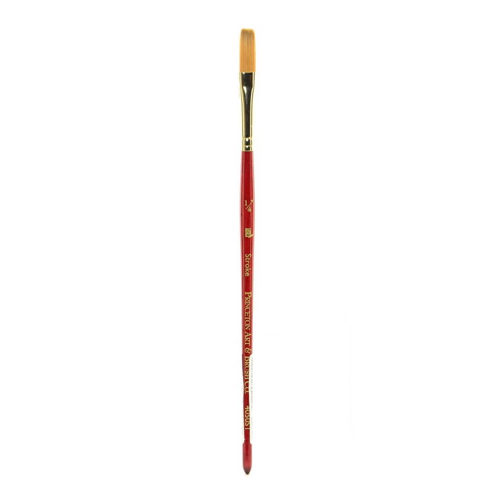 Princeton Series 4050 Heritage Synthetic Sable Watercolor Short-Handle Paint Brush, Size 1/4in, Stroke Bristle, Sable Hair, Red MPN:4050ST-025