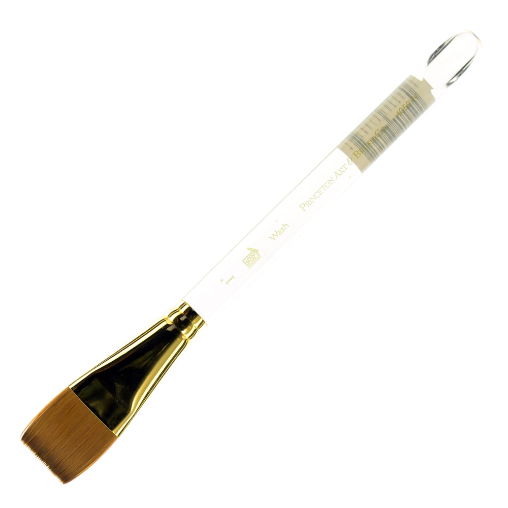 Princeton Series 4050 Heritage Synthetic Sable Watercolor Short-Handle Paint Brush, 1in, Wash Bristle, Sable Hair, Red MPN:4050W-100