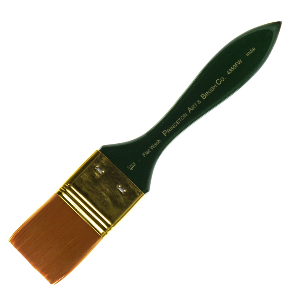 Princeton Series 4350 Ashley Synthetic Paint Brush, 1 1/2in, Flat Wash Bristle, Synthetic, Green MPN:4350FW-150