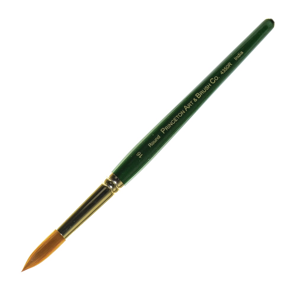 Princeton Series 4350 Ashley Paint Brush, Size 16, Round Bristle, Synthetic, Green MPN:4350R-16
