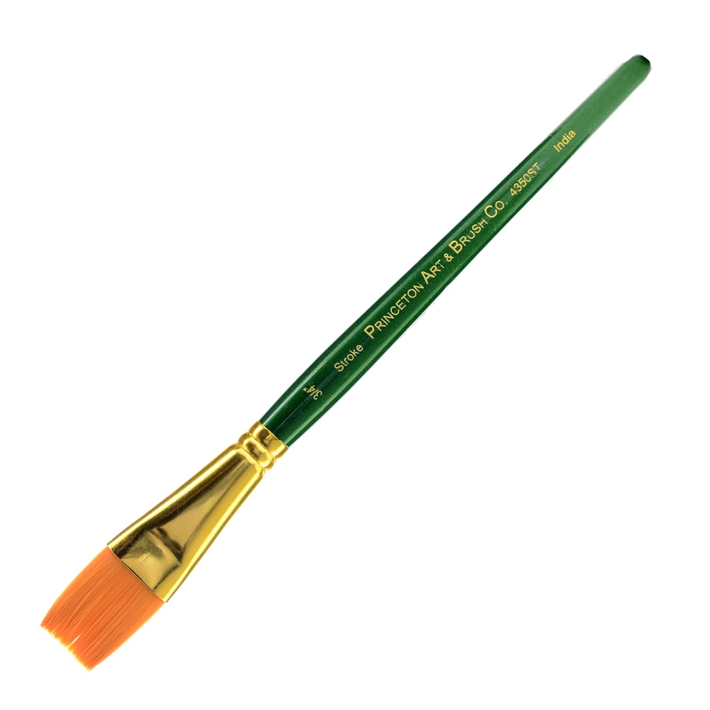 Princeton Series 4350 Ashley Paint Brush, 3/4in, Stroke Bristle, Synthetic, Green MPN:4350ST-075