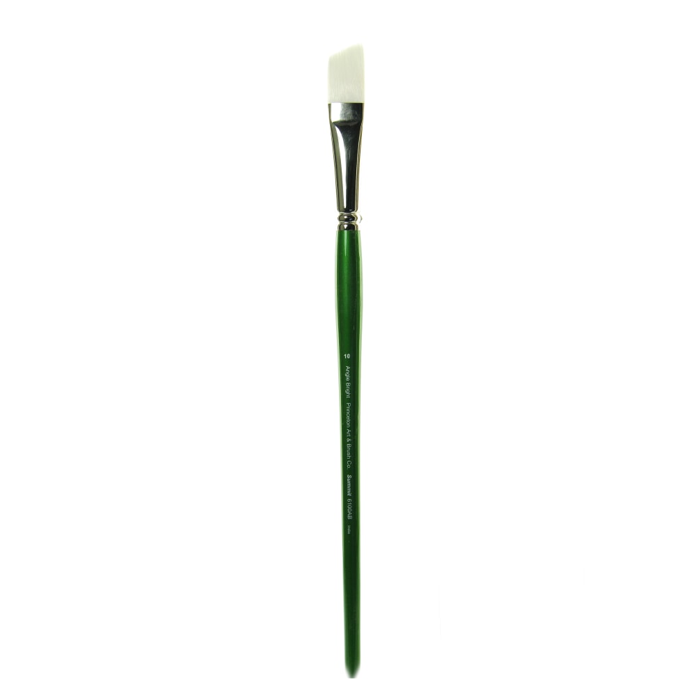 Princeton Synthetic Bristle Oil And Acrylic Paint Brush 6100, Size 10, Angled Bright Bristle, Synthetic, Green MPN:6100AB-10