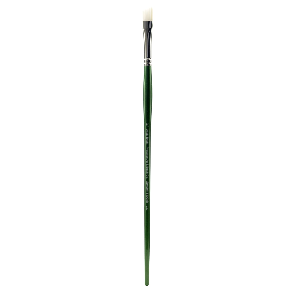 Princeton Synthetic Bristle Oil And Acrylic Paint Brush 6100, Size 6, Angled Bright Bristle, Synthetic, Green MPN:6100AB-6