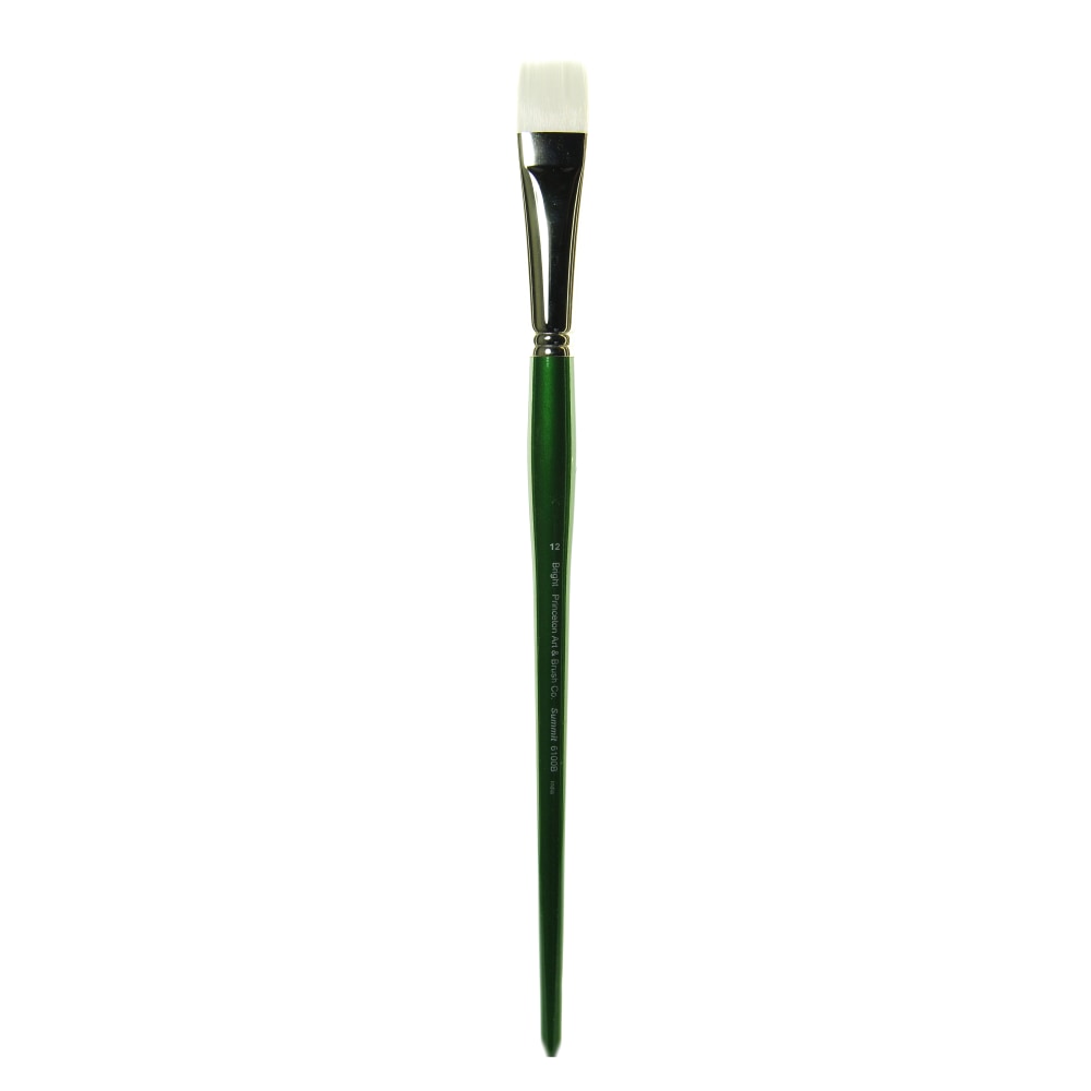 Princeton Oil And Acrylic Paint Brush 6100, Size 12, Bright Bristle, Synthetic, Green MPN:6100B-12