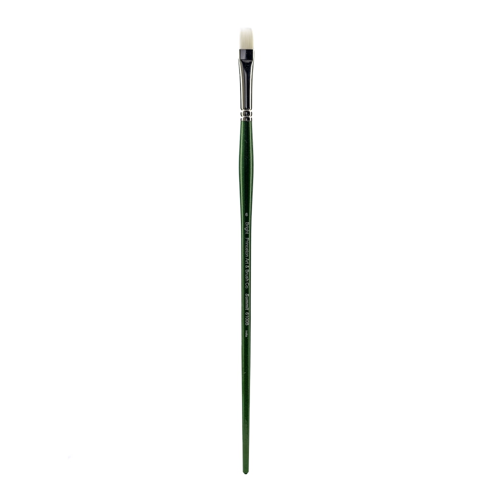 Princeton 6100 Synthetic Bristle Oil And Acrylic Paint Brush, Size 6, Bright Bristle, Synthetic, Green MPN:6100B-6