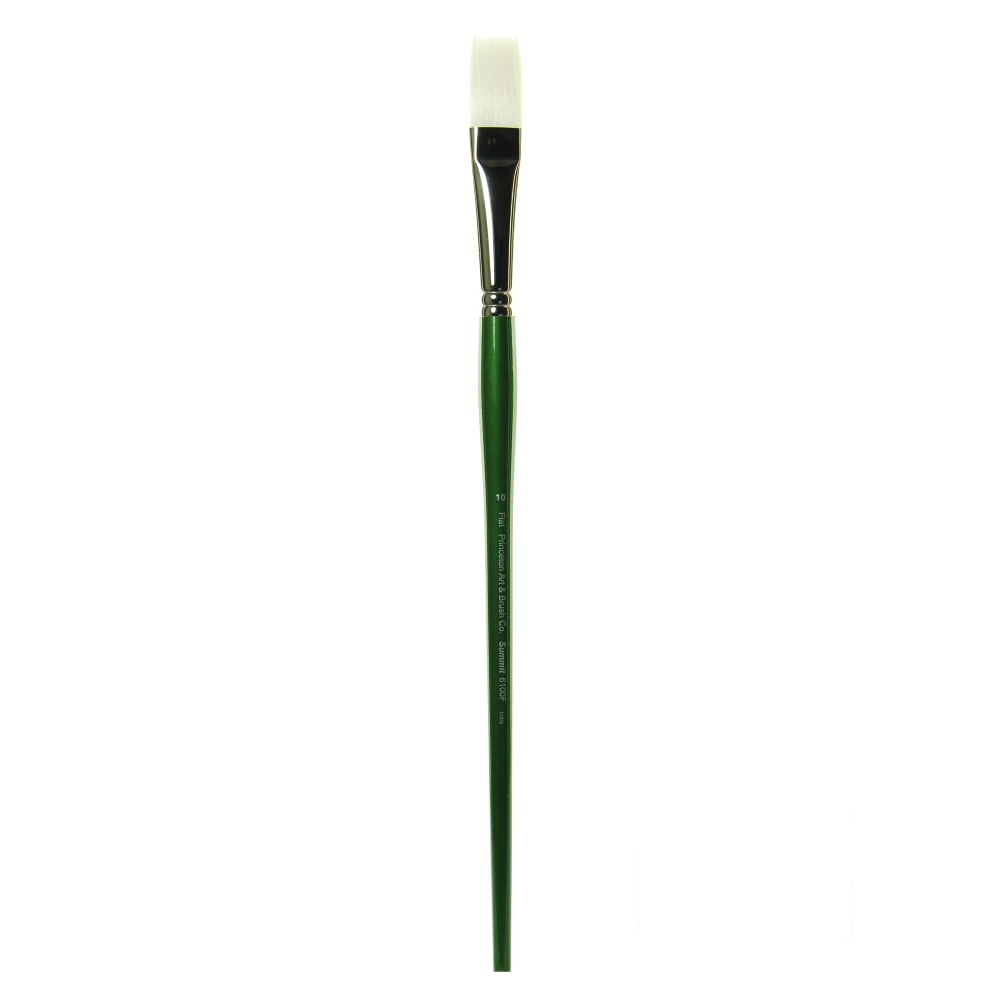Princeton Synthetic Bristle Oil And Acrylic Paint Brush 6100, Size 10, Flat Bristle, Synthetic, Green MPN:6100F-10