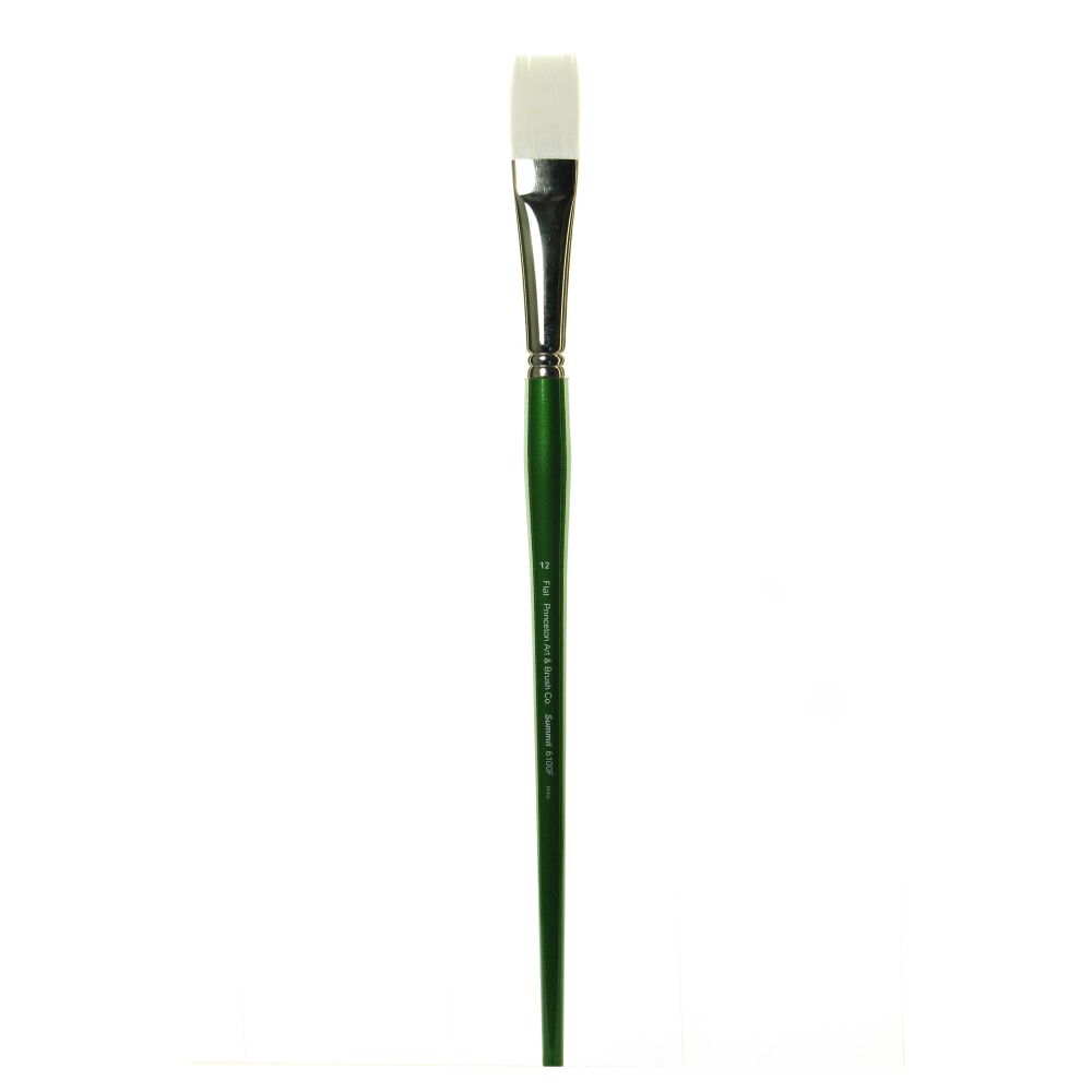 Princeton Synthetic Bristle Oil And Acrylic Paint Brush 6100, Size 12, Flat Bristle, Synthetic, Green MPN:6100F-12