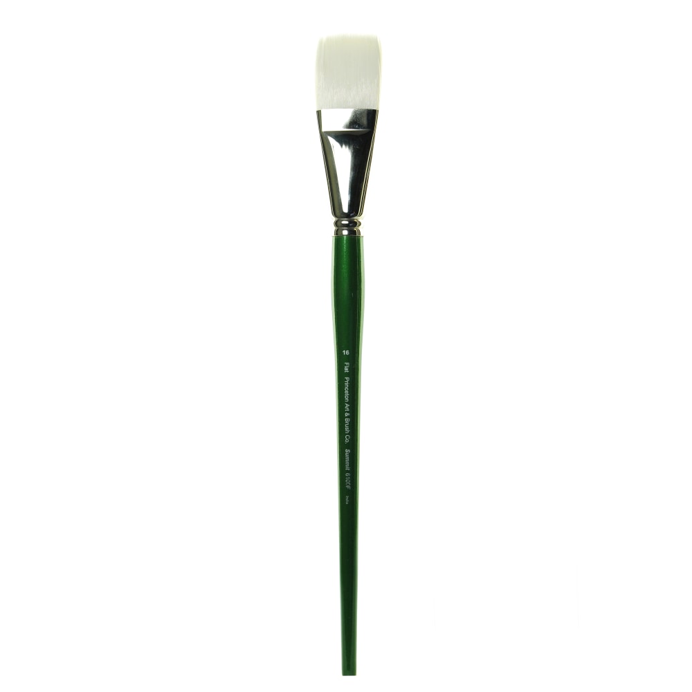 Princeton Synthetic Bristle Oil And Acrylic Paint Brush 6100, Size 16, Flat Bristle, Synthetic, Green MPN:6100F-16