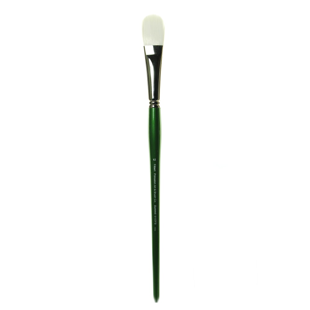 Princeton Synthetic Bristle Oil And Acrylic Paint Brush 6100, Size 12, Filbert Bristle, Synthetic, Green MPN:6100FB-12