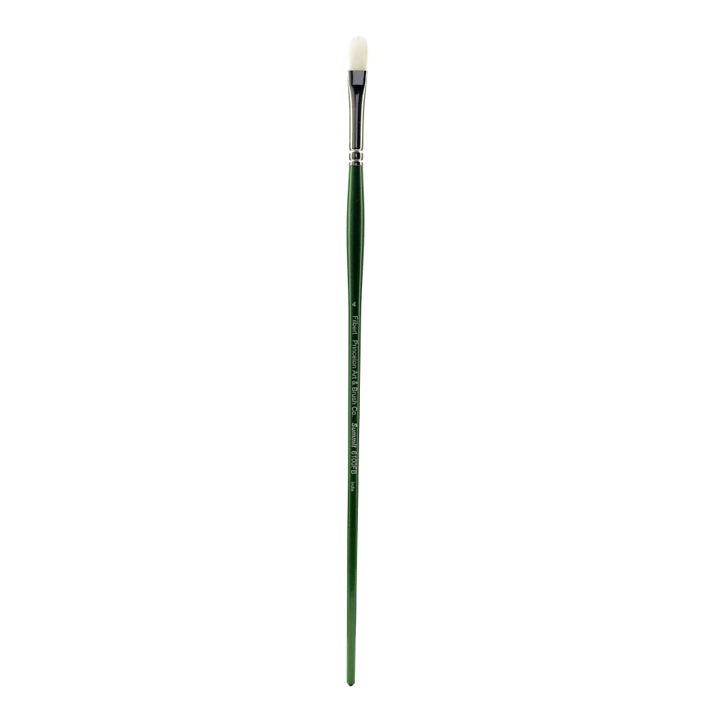 Princeton Synthetic Bristle Oil And Acrylic Paint Brush 6100, Size 4, Filbert Bristle, Synthetic, Green MPN:6100FB-4