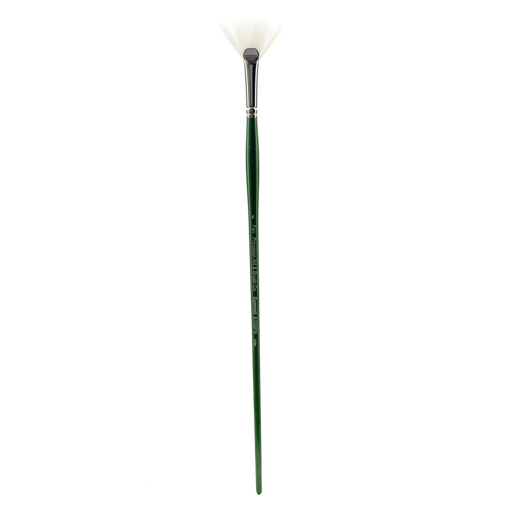 Princeton Synthetic Bristle Oil And Acrylic Paint Brush 6100, Size 6, Fan Bristle, Synthetic, Green MPN:6100FN-6
