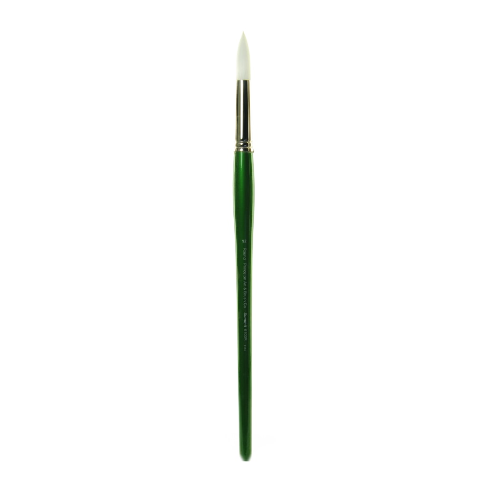 Princeton Oil And Acrylic Paint Brush 6100, Size 12, Round Bristle, Synthetic, Green MPN:6100R-12