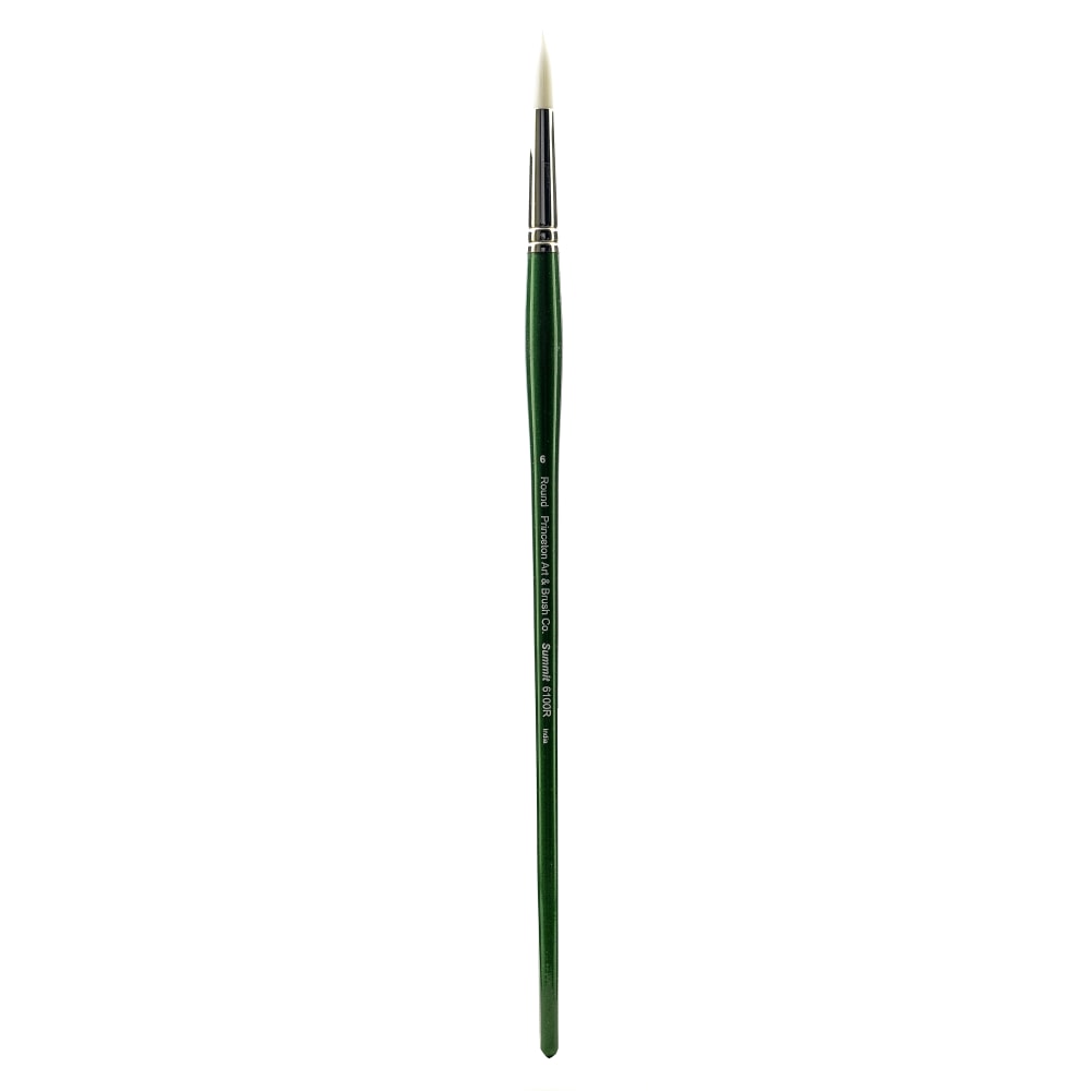 Princeton Synthetic Bristle Oil And Acrylic Paint Brush 6100, Size 6, Round Bristle, Synthetic, Green MPN:6100R-6