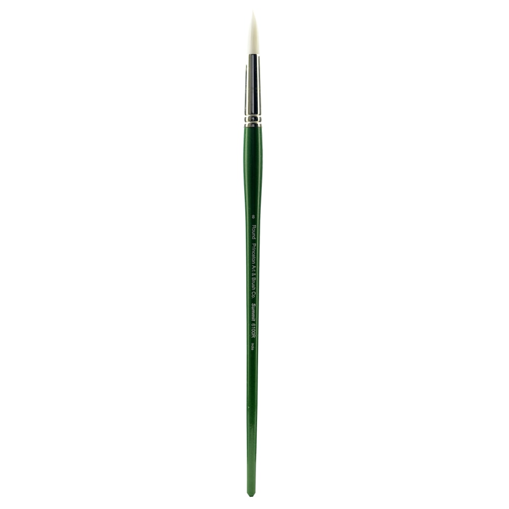 Princeton Synthetic Bristle Oil And Acrylic Paint Brush 6100, Size 8, Round Bristle, Synthetic, Green MPN:6100R-8