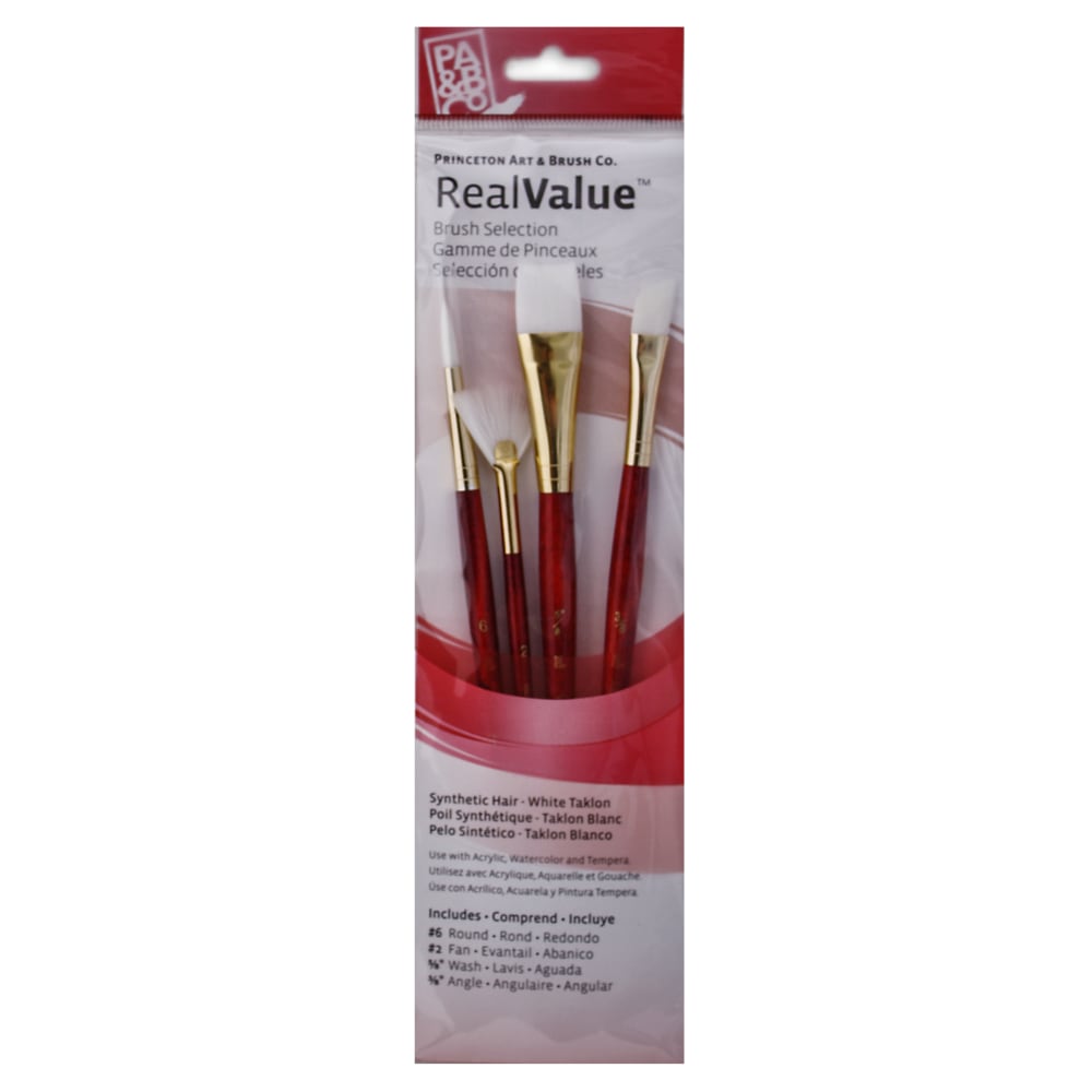 Princeton Real Value Series 9120 Red-Handle Brush Set, Assorted Sizes, Synthetic, Red, Set Of 4 MPN:9120