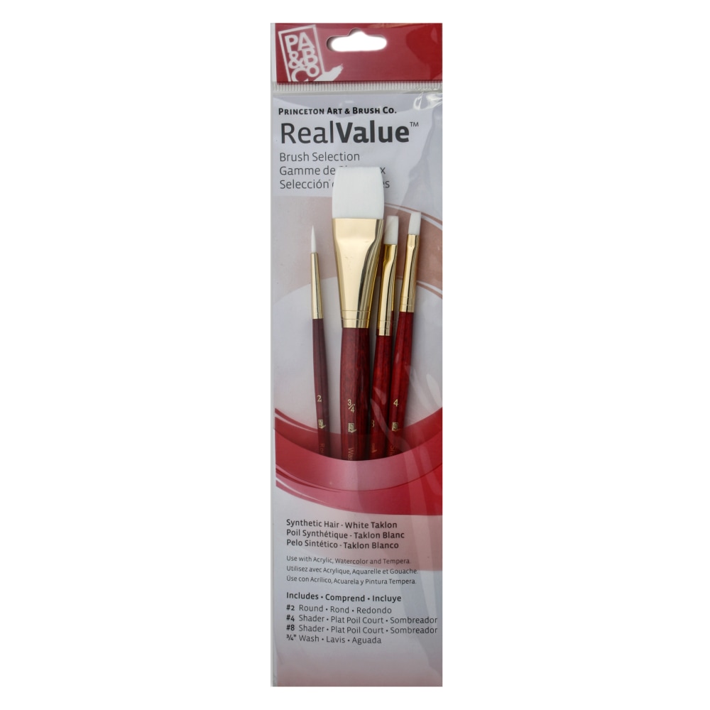 Princeton Real Value Series 9125 Red-Handle Brush Set, Assorted Sizes, Synthetic, Red, Set Of 4 MPN:9125