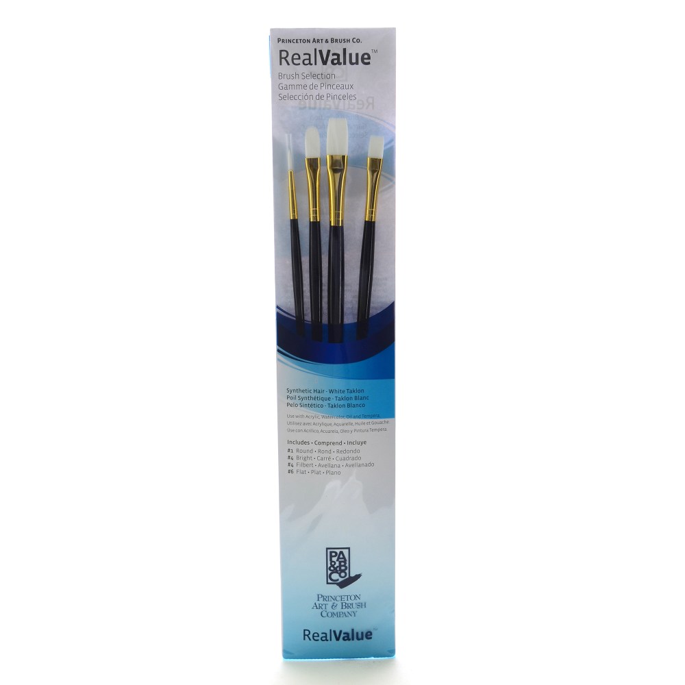 Princeton Real Value Series 9130 Brush Set, Assorted Sizes, Synthetic, Blue, Set Of 4 MPN:9130