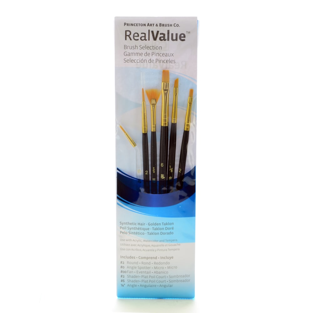 Princeton Real Value Series 9133, Assorted Sizes, Golden Taklon, Synthetic, Blue, Set Of 6 MPN:9133