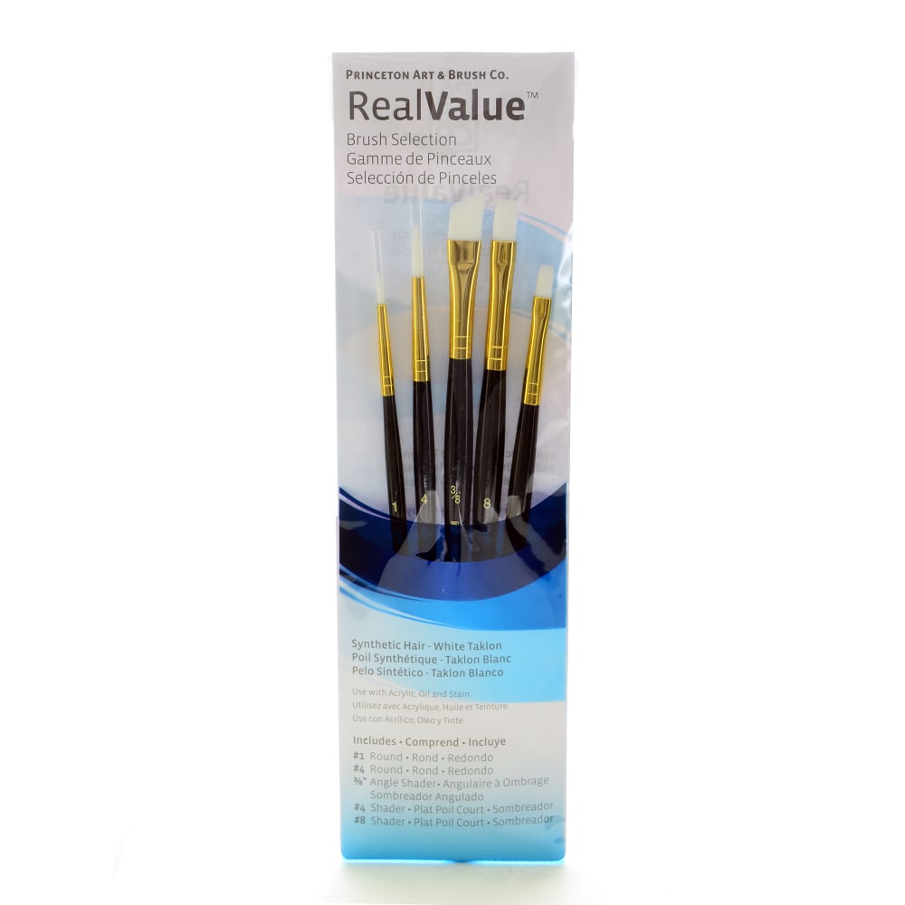 Princeton Real Value Series 9136 Brush Set, Assorted Sizes, Synthetic, Blue, Set Of 5 MPN:9136