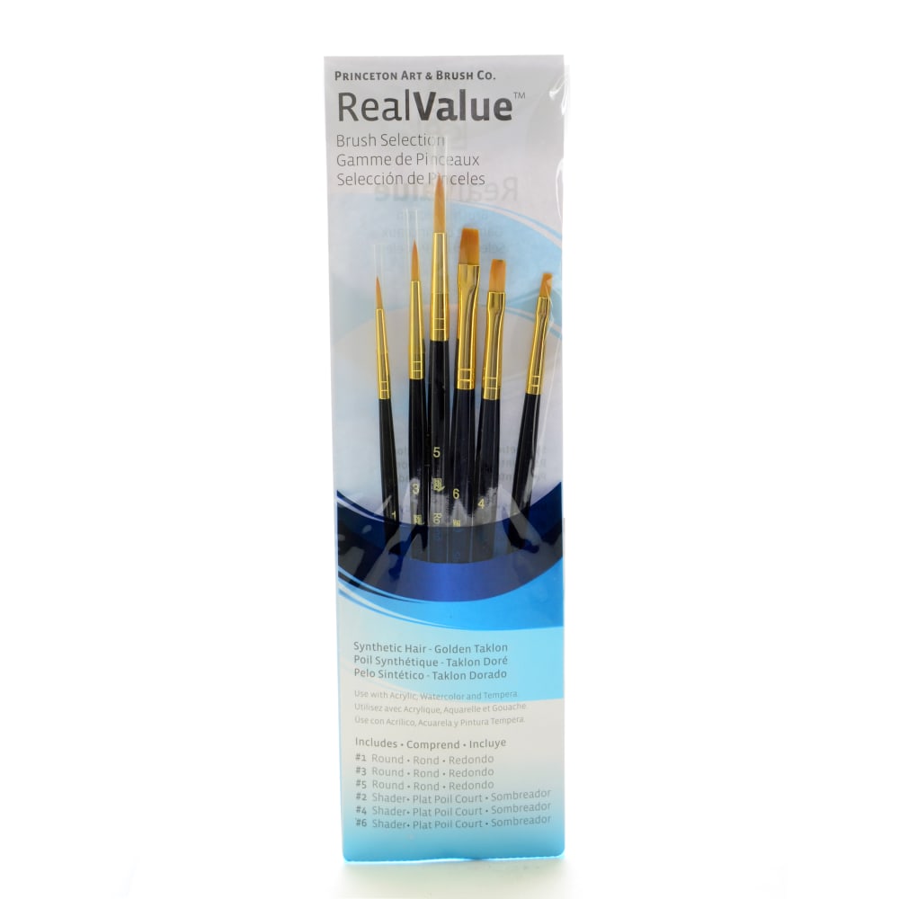 Princeton Real Value Paint Brush Set Series 9137, Round Bristle, Synthetic, Blue, Set Of 6 MPN:9137