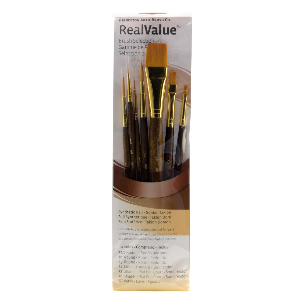 Princeton Real Value Short-Handled Brush Set Series 9141, Assorted Sizes, Synthetic, Brown, Set of 7 MPN:9141