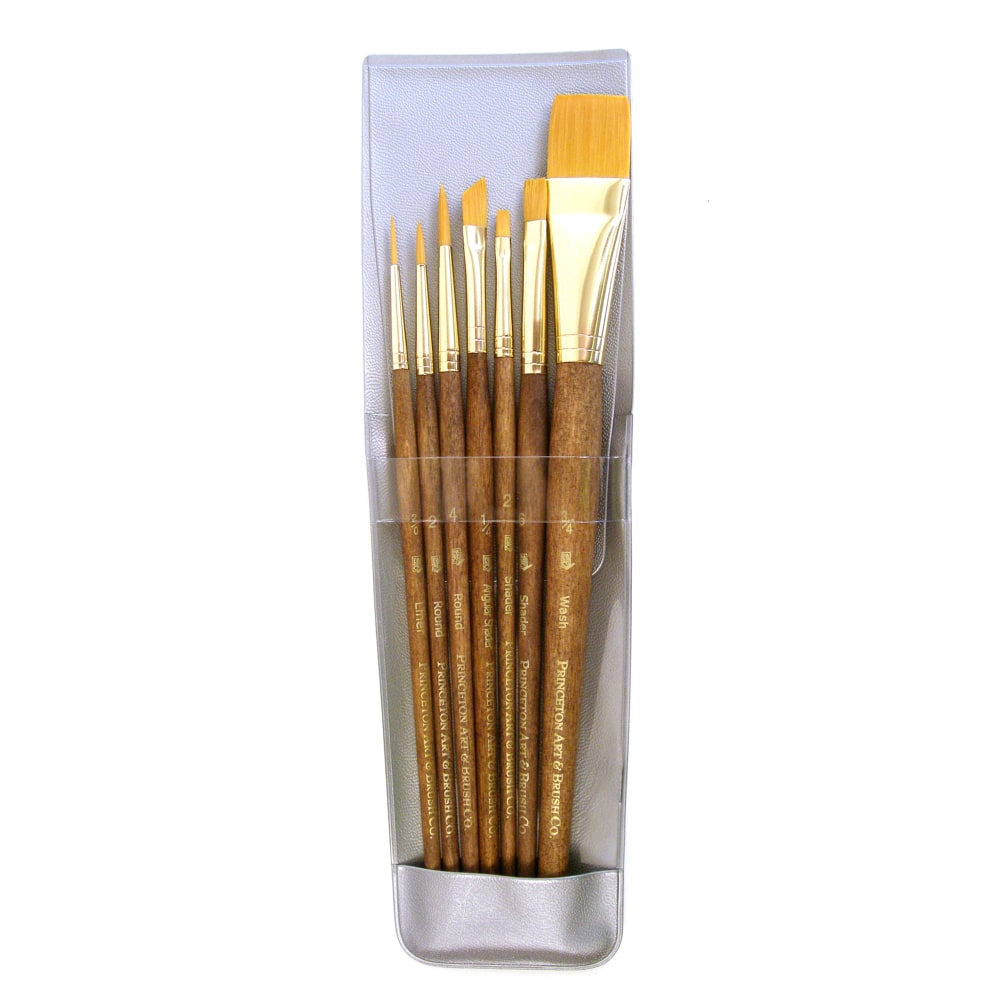 Princeton Real Value Series 9143, Assorted Sizes, Golden Taklon, Synthetic, Brown, Set Of 7 MPN:9143