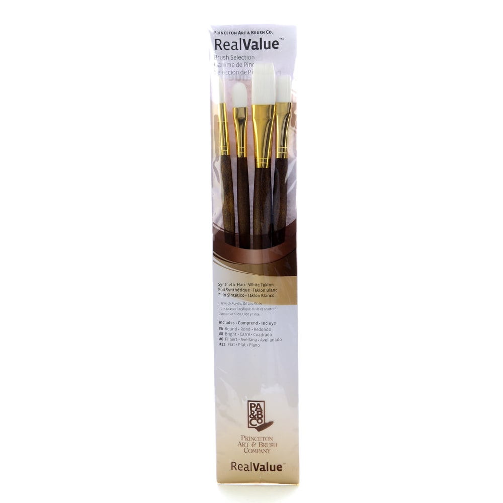 Princeton Real Value Series 9147 Brush Set, Assorted Sizes, Synthetic, Brown, Set Of 4 MPN:9147