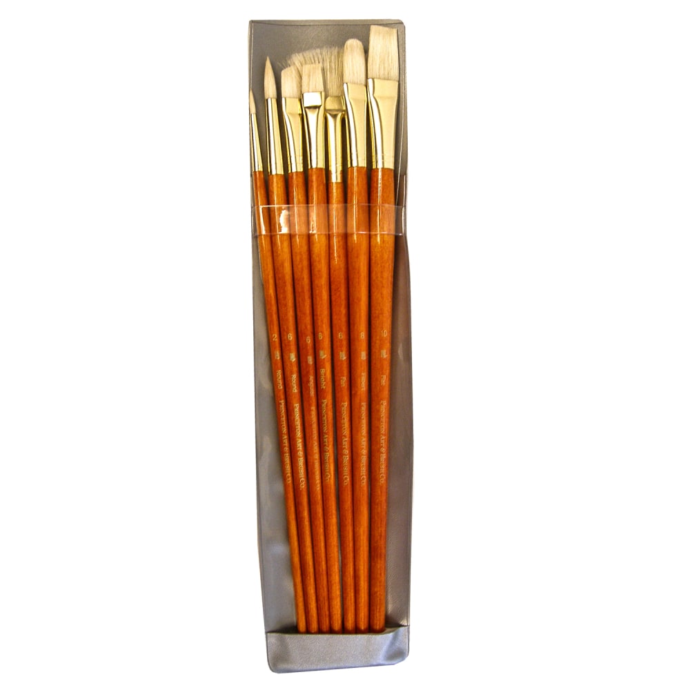 Princeton Real Value Series 9154 Brush Set, Assorted Sizes, Natural Bristle, Orange, Set Of 7 MPN:9154