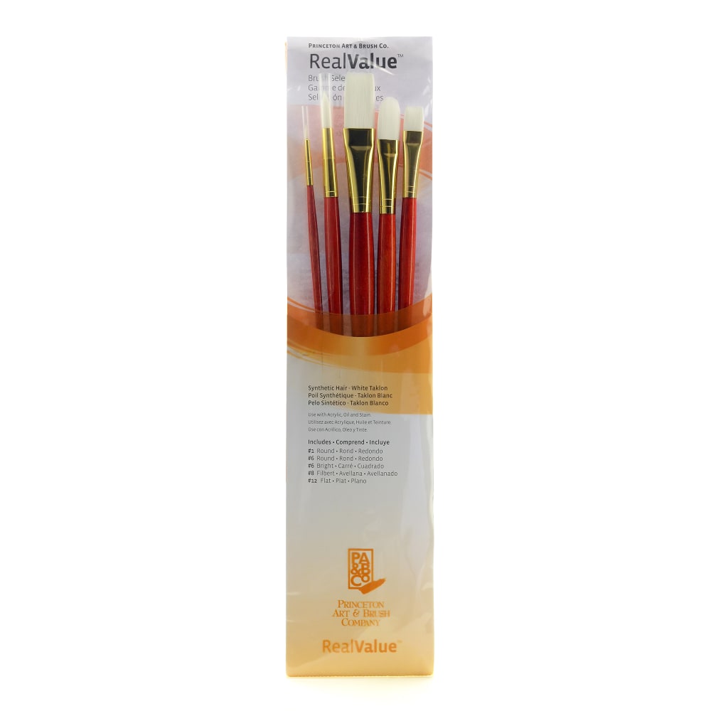 Princeton Real Value Series 9155 Brush Set, Assorted Sizes, Synthetic, Orange, Set Of 5 MPN:9155