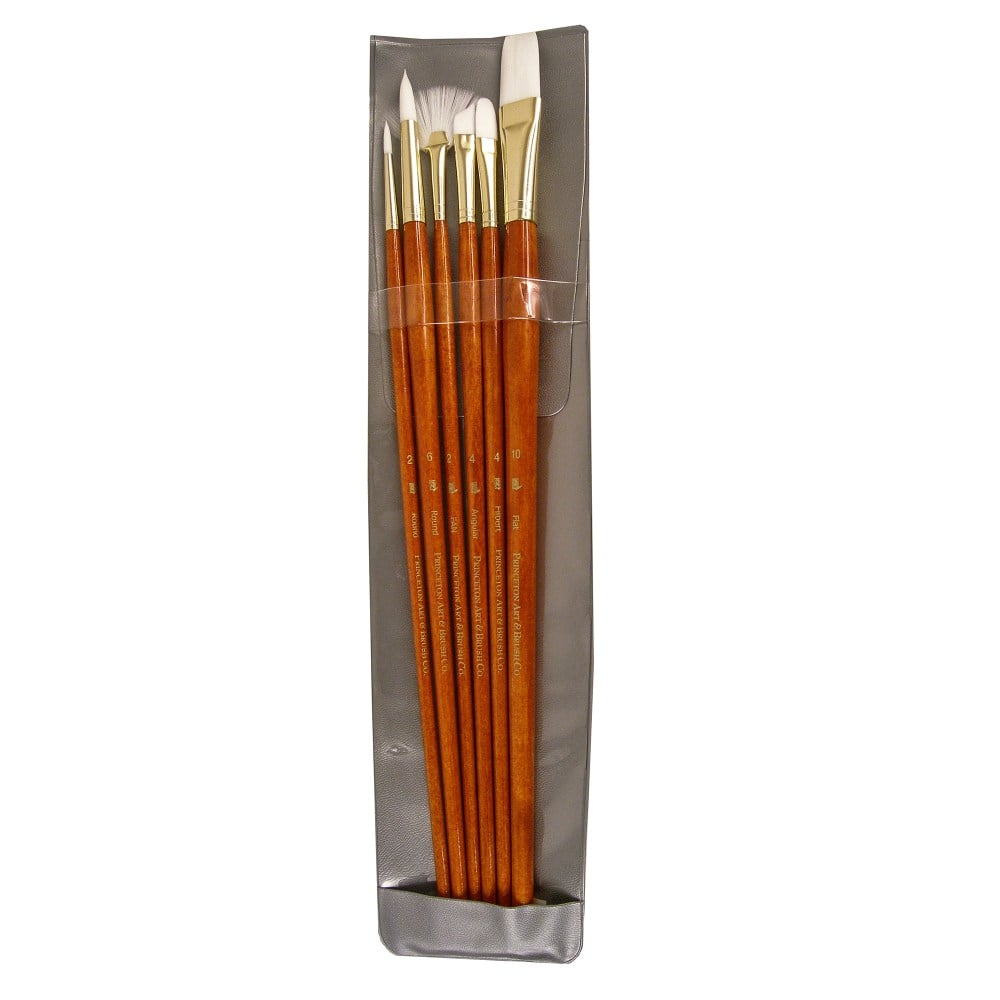 Princeton Real Value Series 9156 Brush Set, Assorted Sizes, Synthetic, Orange, Set Of 6 MPN:9156