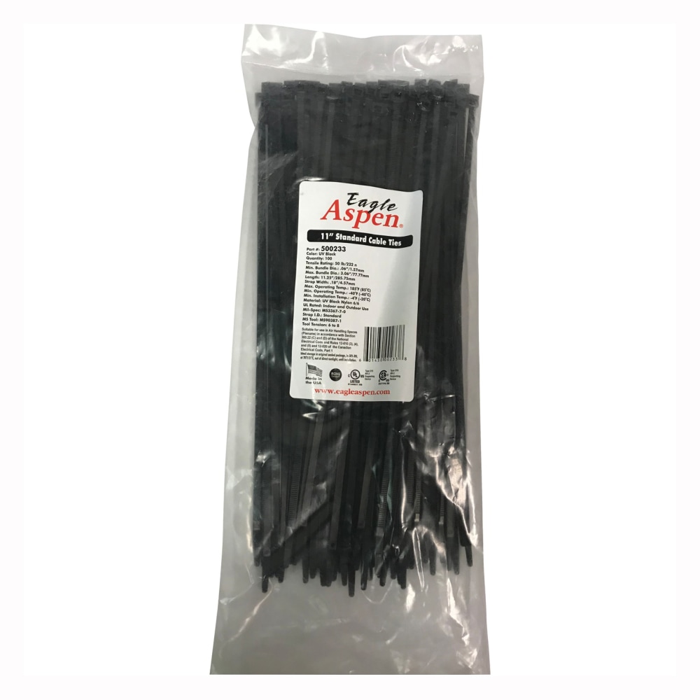 Eagle Aspen Pro Brand Cable Ties, 11in, Black, Pack Of 100 MPN:500233
