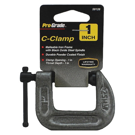C-Clamp 1 in X 1 in, Iron (Frame), Black Oxide Steel (Spindle), Powder Coated, Locking C-Clamps MPN:59128