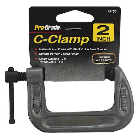 C-Clamp 2 in X 1 in, 2 in, Iron (Frame), Black Oxide Steel (Spindle), Powder Coated MPN:59130