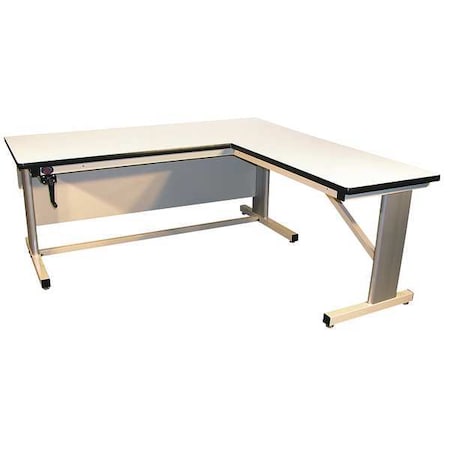 Hand Crank L-Shaped Workbench, ESD Laminate, 72 in W, 30 in to 42 in Height, 600 lb, Cantilever MPN:ELL7272C-H11